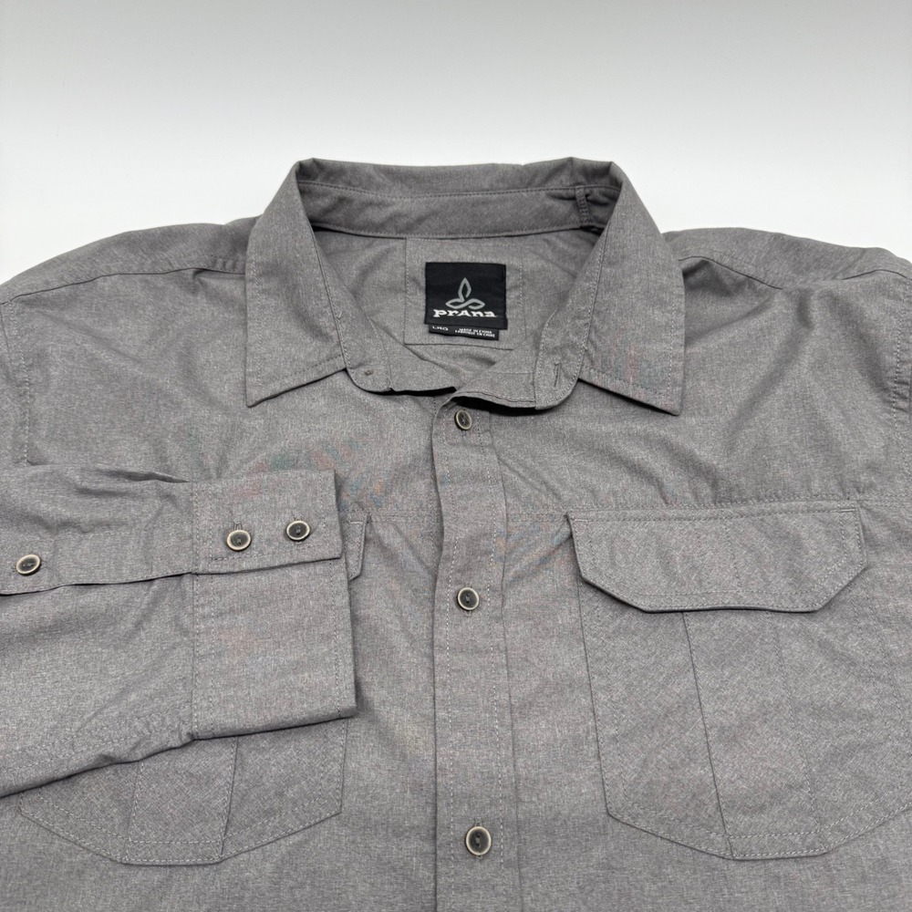 Prana Mens Gray Long Sleeve Button Down Shirt M21170308 Size Large